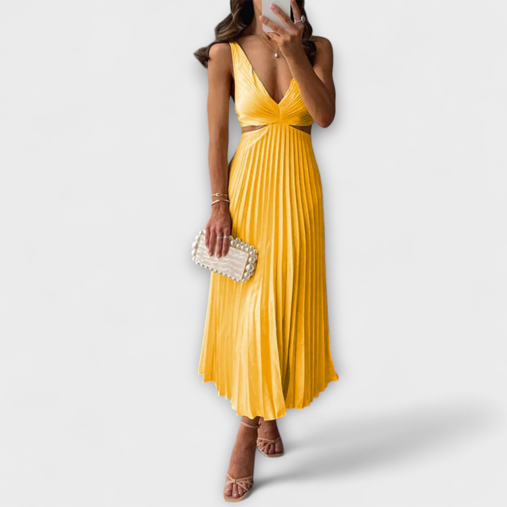 Elegante Midi Avondjurk met Plissé