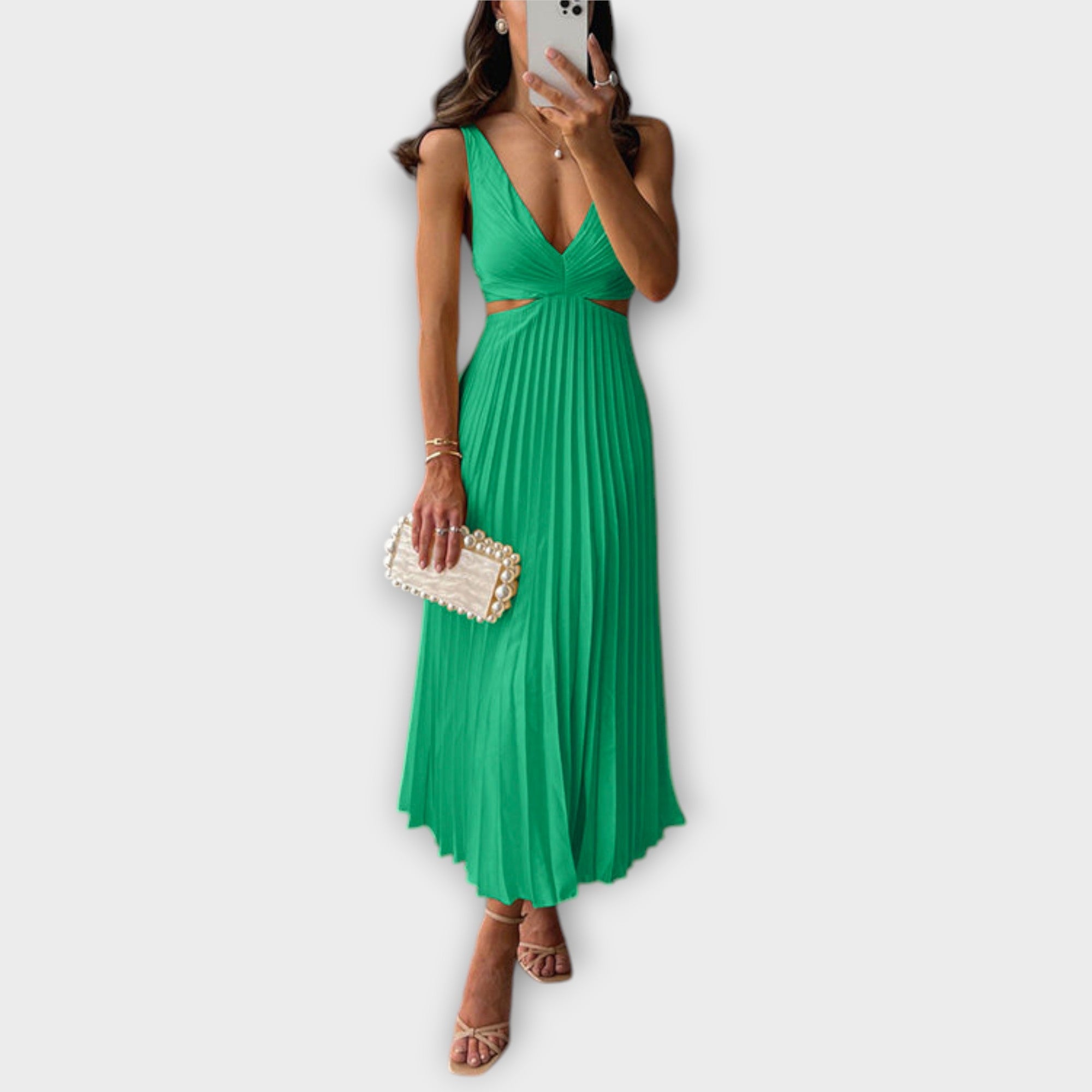 Elegante Midi Avondjurk met Plissé