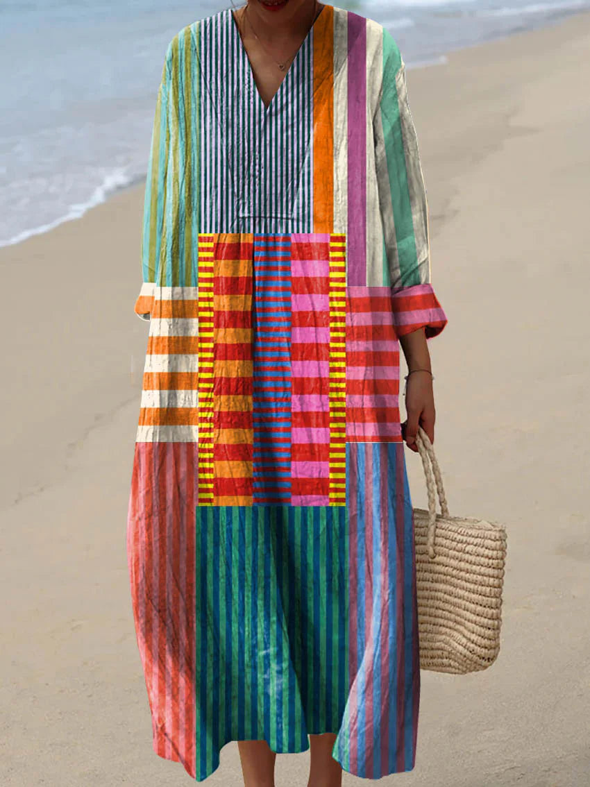 ELARA | MULTIKLEUR PATCHWORK MAXI JURK