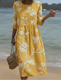 Yassy | Midi-Jurk met Planten- en Bloemenprint