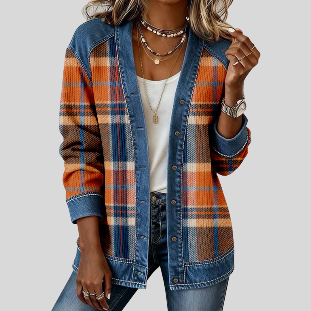 Evi - Geruite Patchwork Cardigan