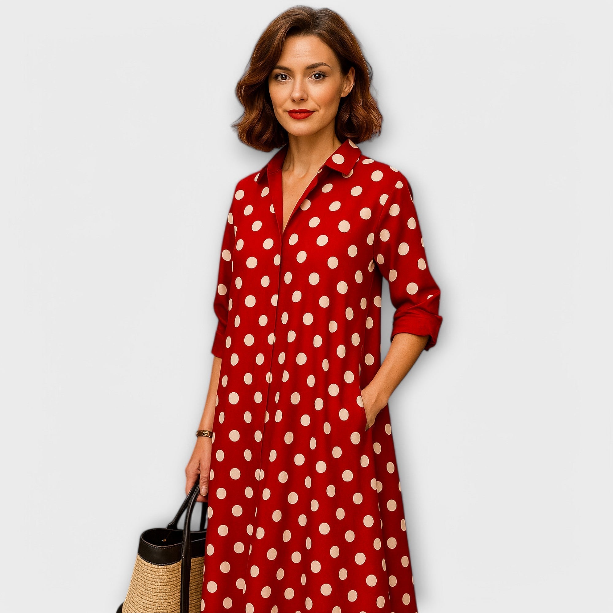 Moderne Hemdress met Kraag en Driekwart Mouwen