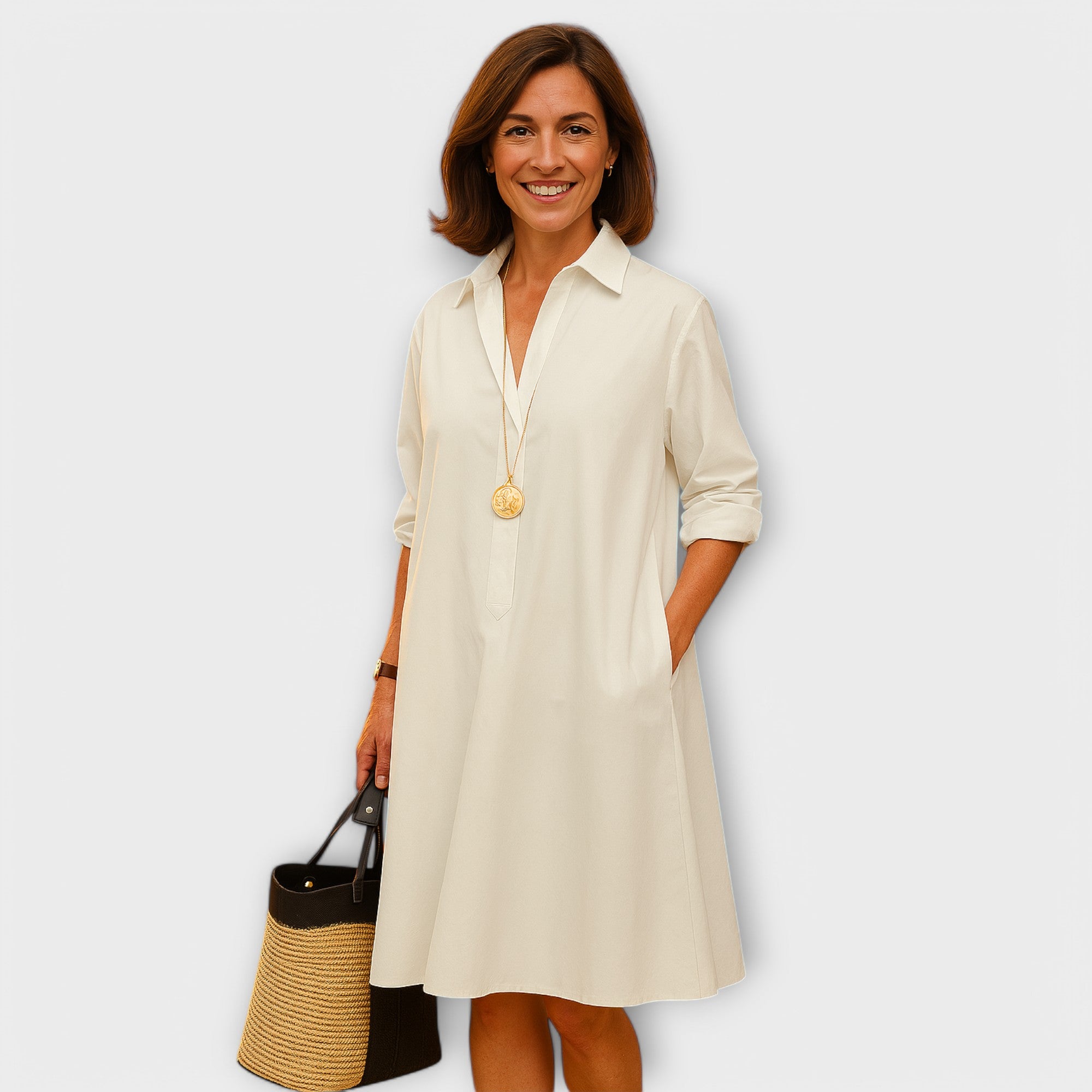 Moderne Hemdress met Kraag en Driekwart Mouwen