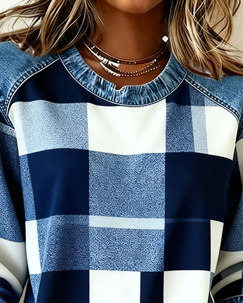 Trui met Ruit Patchwork en Contrastkleur