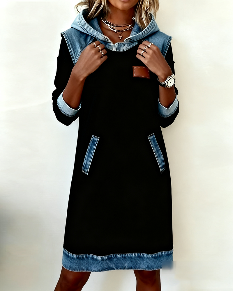 Hoodiejurk met contrasterende details