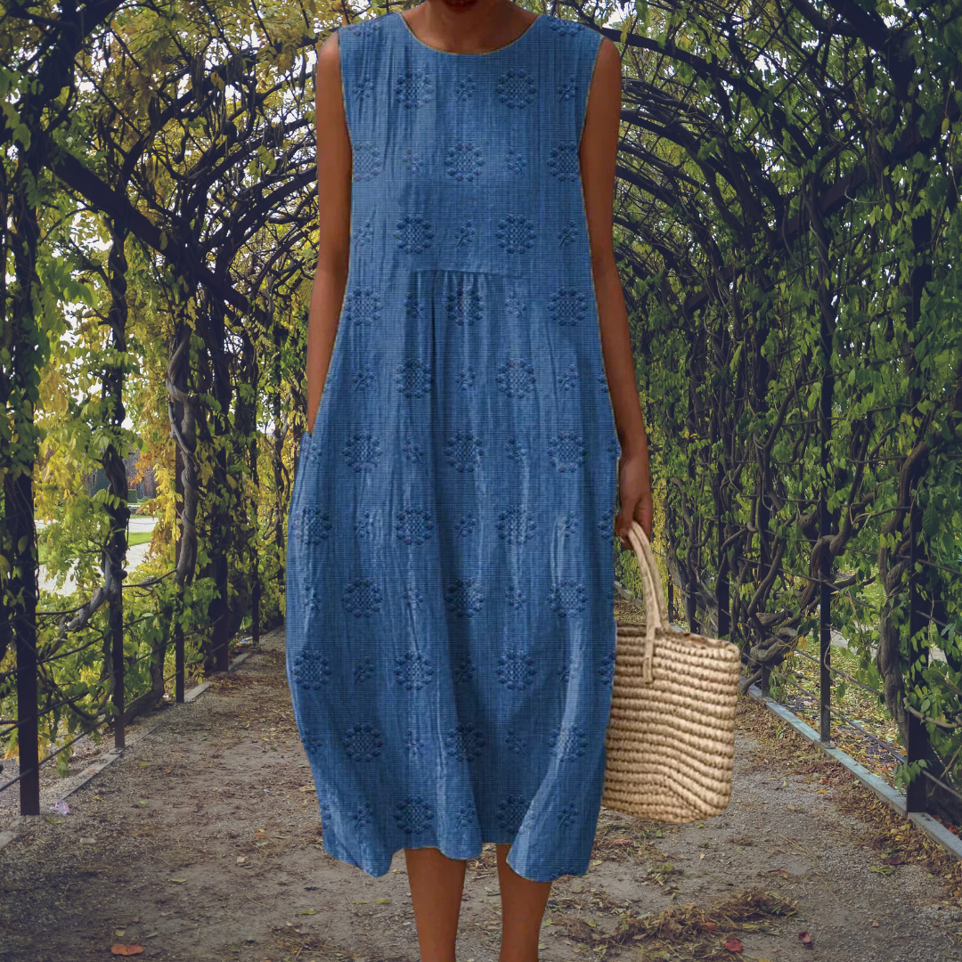 Laura – Elegant Mouwloze Jurk met Zakken
