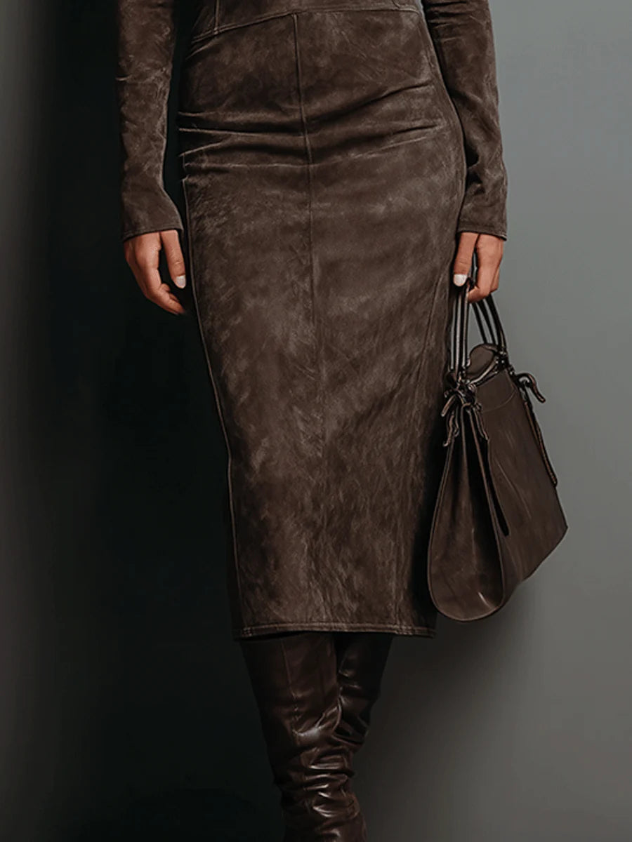 Ava | Suède midi-jurk