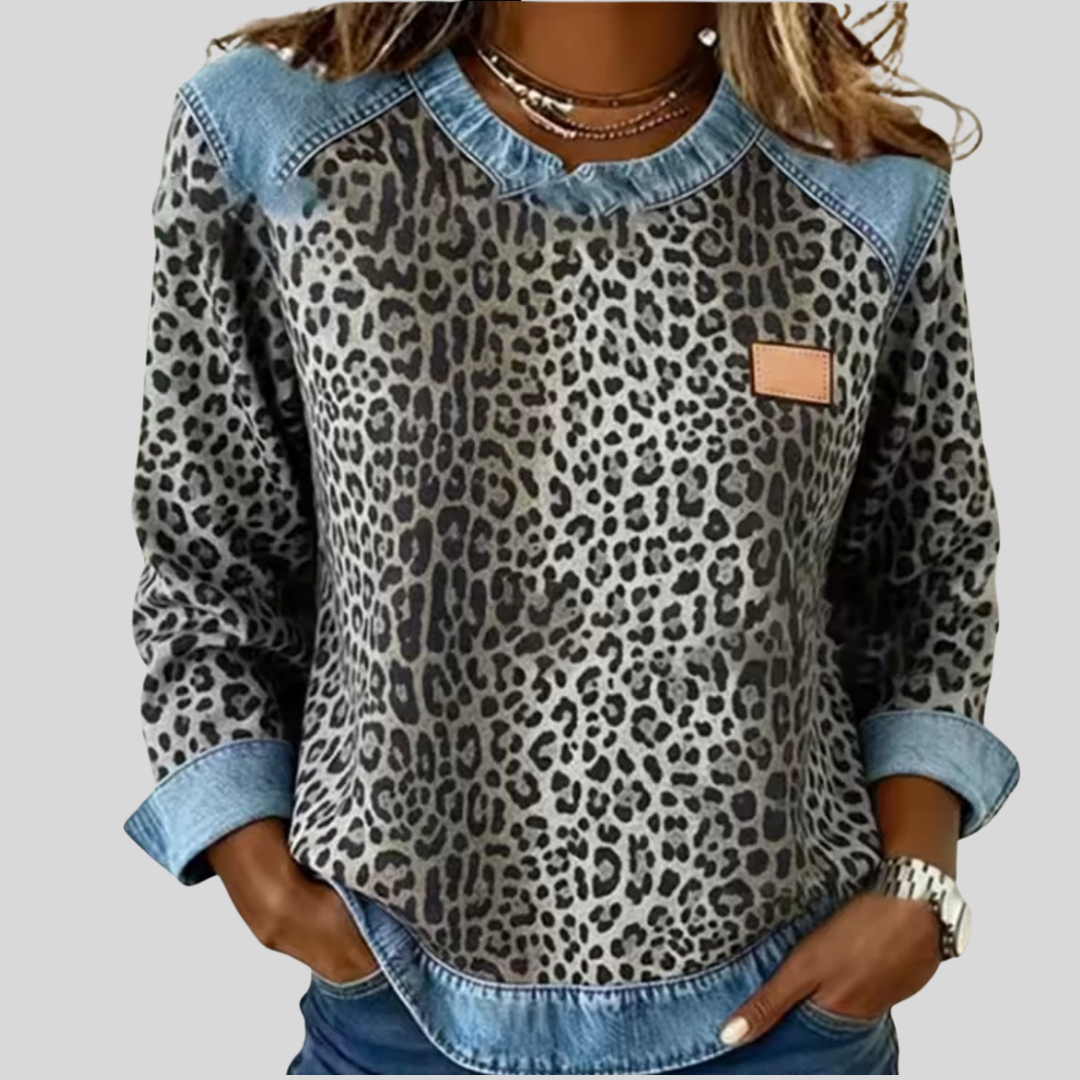 Britt - Gebreide Trui met Denim Look Kraag