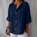 Emma - Ademende Linnen Blouse, Casual en Stijlvol (Marineblauw)