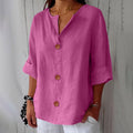 Emma - Ademende Linnen Blouse, Casual en Stijlvol (Roze)
