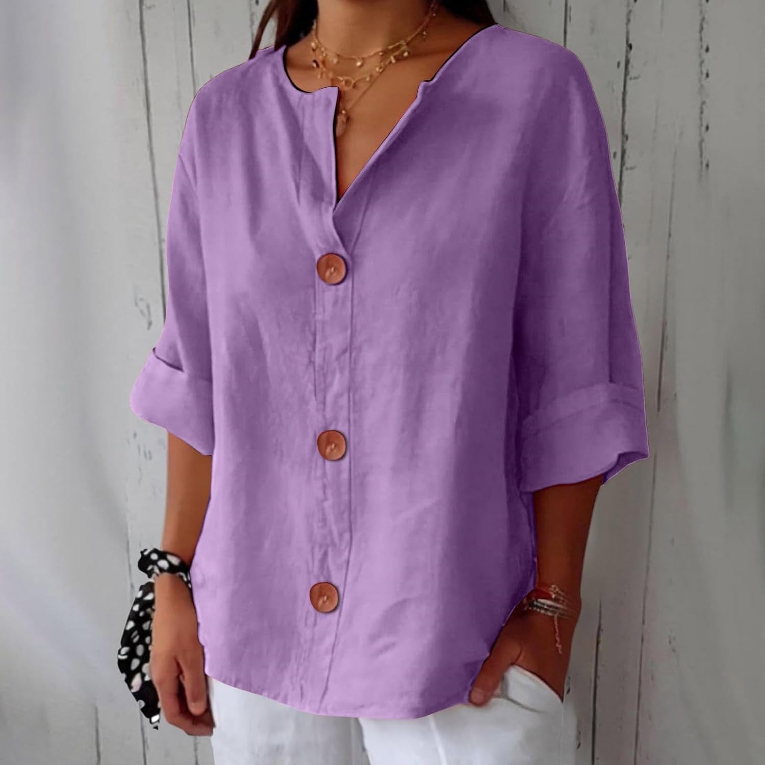 Emma - Ademende Linnen Blouse, Casual en Stijlvol (Paars)