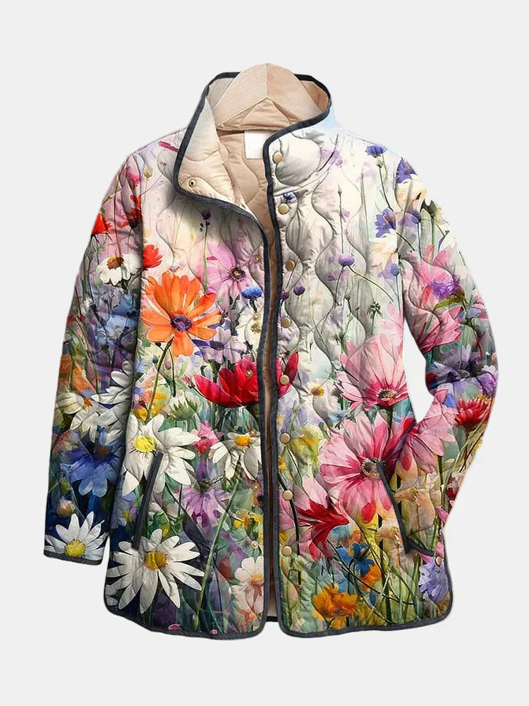 Gewatteerde Jas met Vintage Kunst Bloemenprint