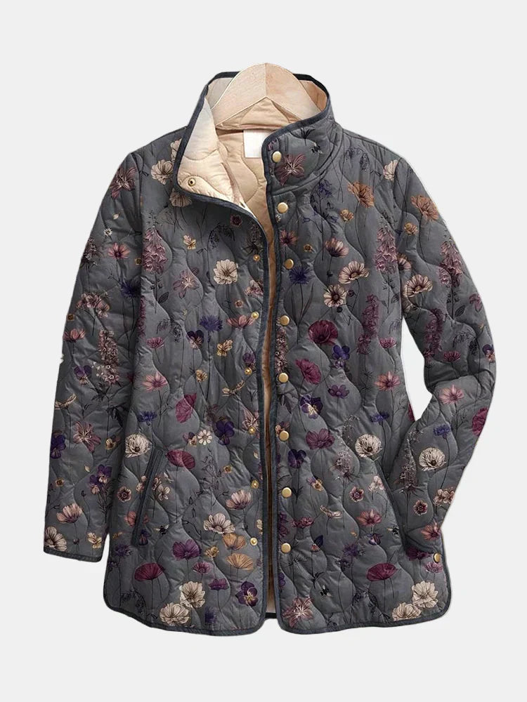 Gewatteerde Jas met Nostalgische Bloemenprint