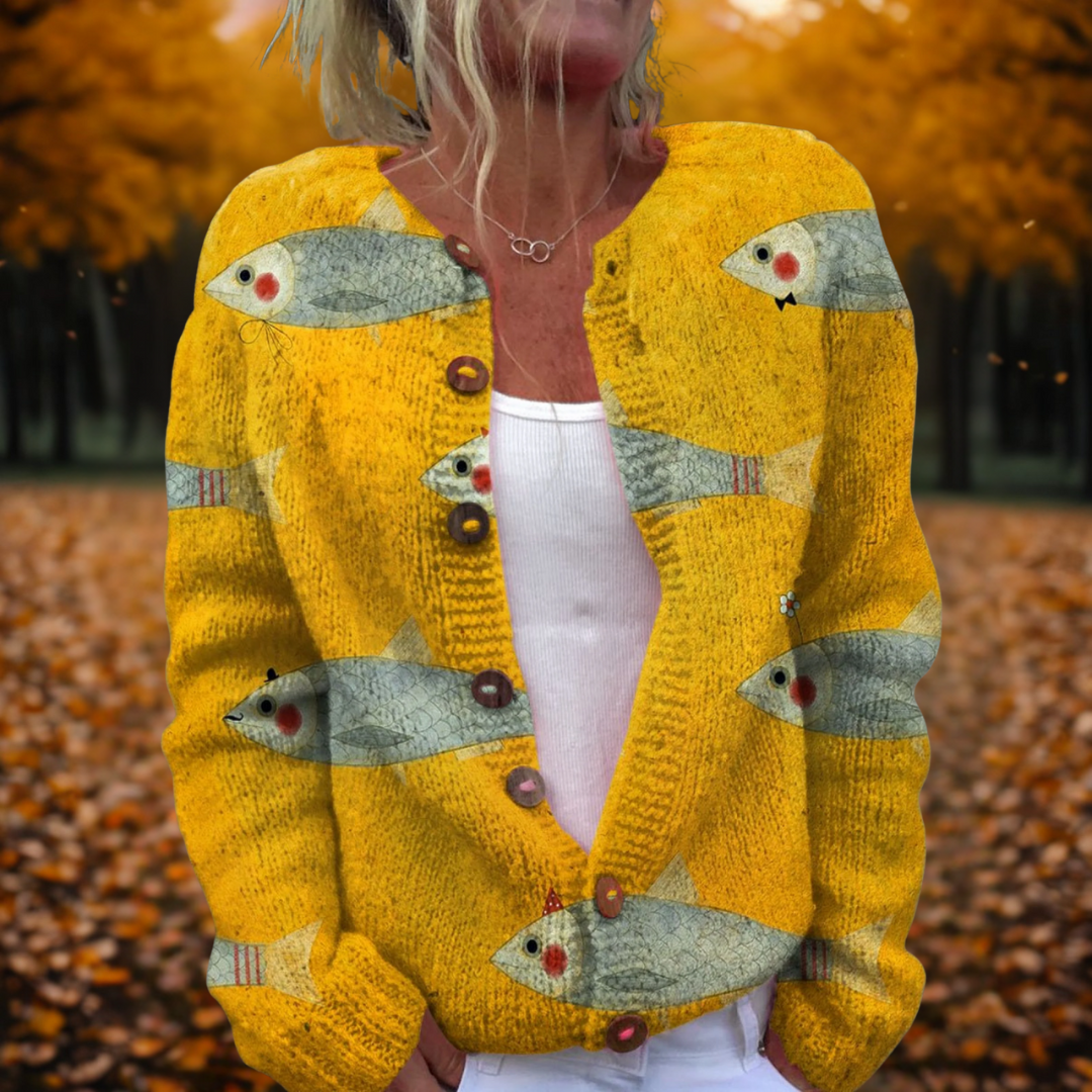 Bella - Vintage Gebreid Vest met Sardientjesprint