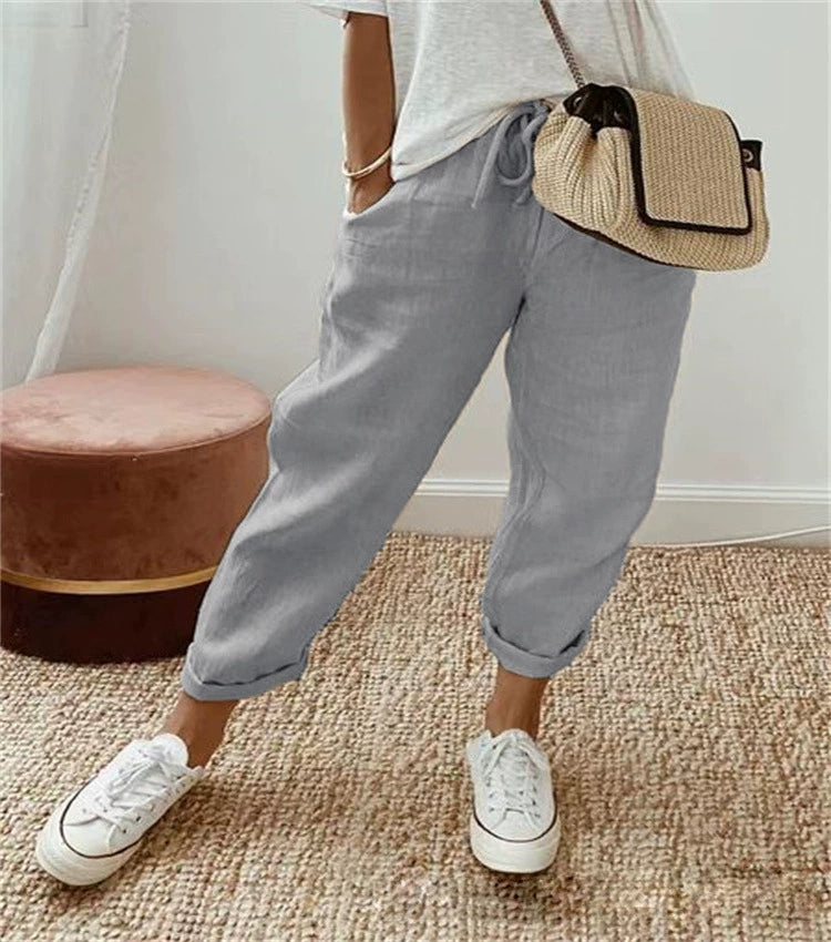 Sofie – Ademende Linnen Pantalon, Casual en Stijlvol (Lichtgrijs)