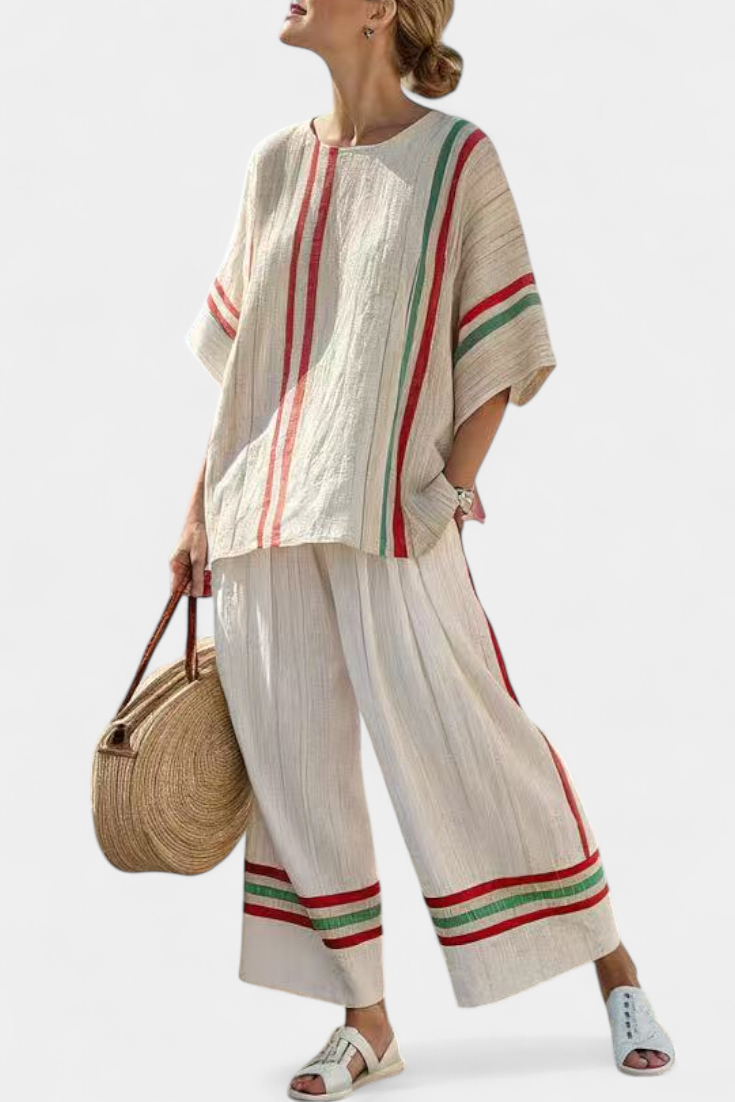 Bente - Comfortabele Boho Print Blouse & Losvallende Broek