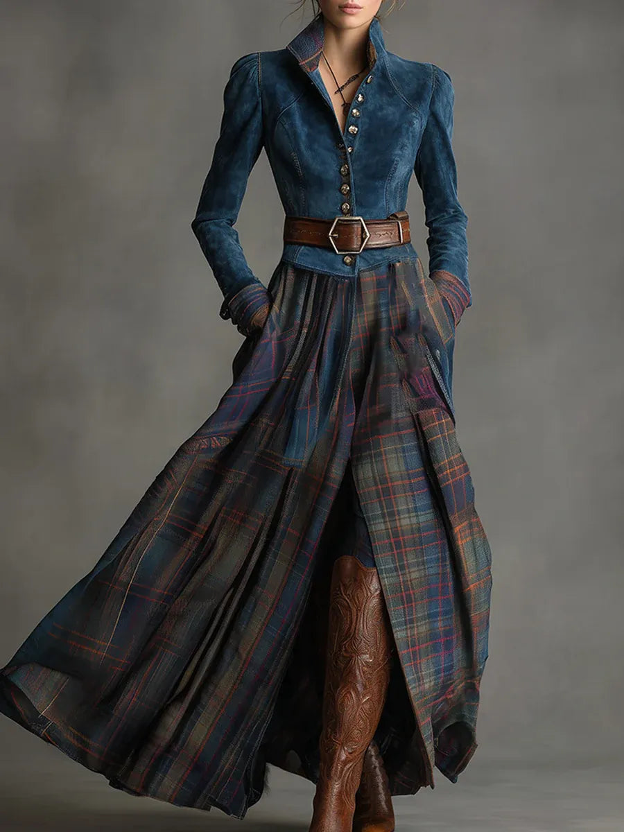 Nora-Mae | Elegante Geruite Maxi Jurk