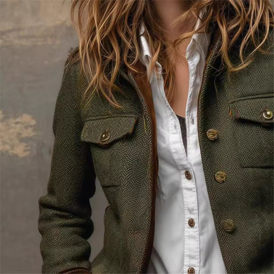 Sanne - Elegante Tweedjas met Fluwelen Details