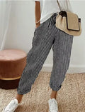Sofie – Ademende Linnen Pantalon, Casual en Stijlvol (Zwart gestreept)