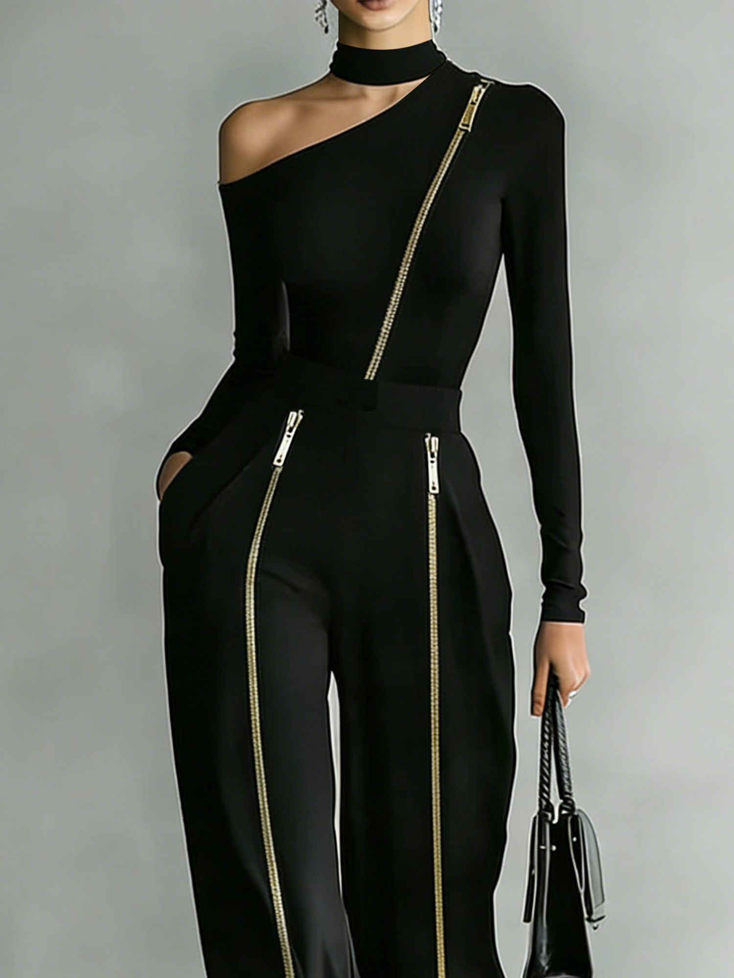 Stedelijke minimalistische onregelmatige off-shoulder ritset