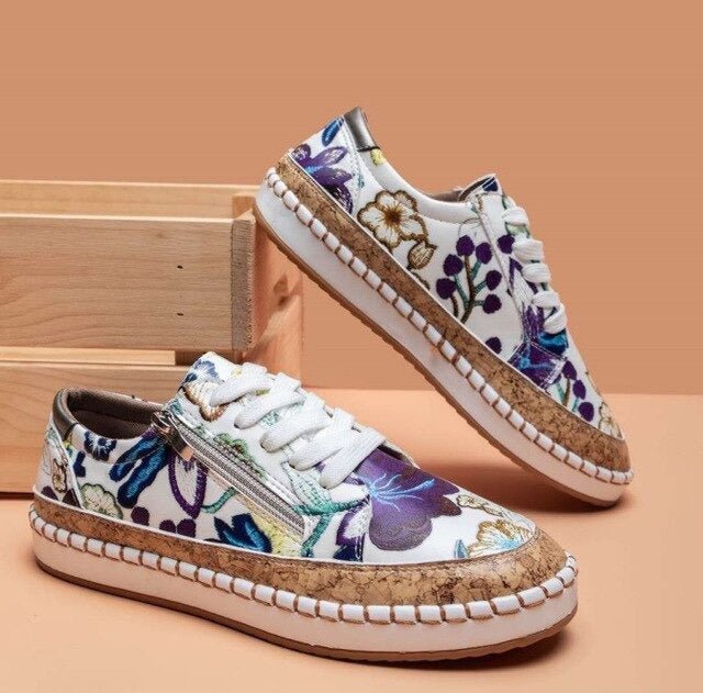 FLORIANA | Orthopedische Sneakers met Uniek Vintage Bloemontwerp