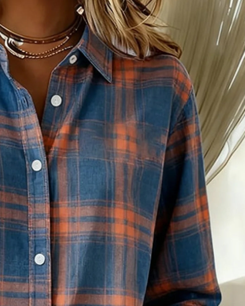 Shirt met Ruitpatroon en Ingesneden Kraag