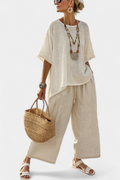 Mila - Comfortabele Minimalistische Blouse & Wijde Broek