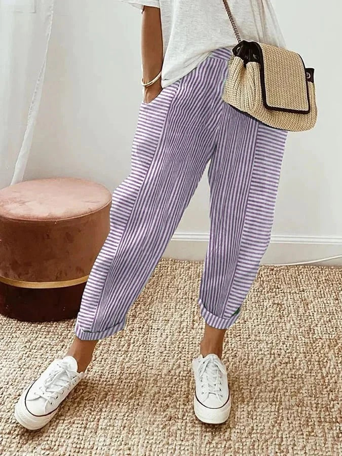 Sofie – Ademende Linnen Pantalon, Casual en Stijlvol (Gestreept)