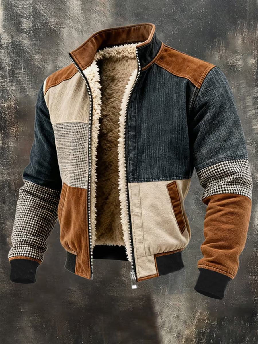 Fabian - Warme retro patchworkjas met ritssluiting